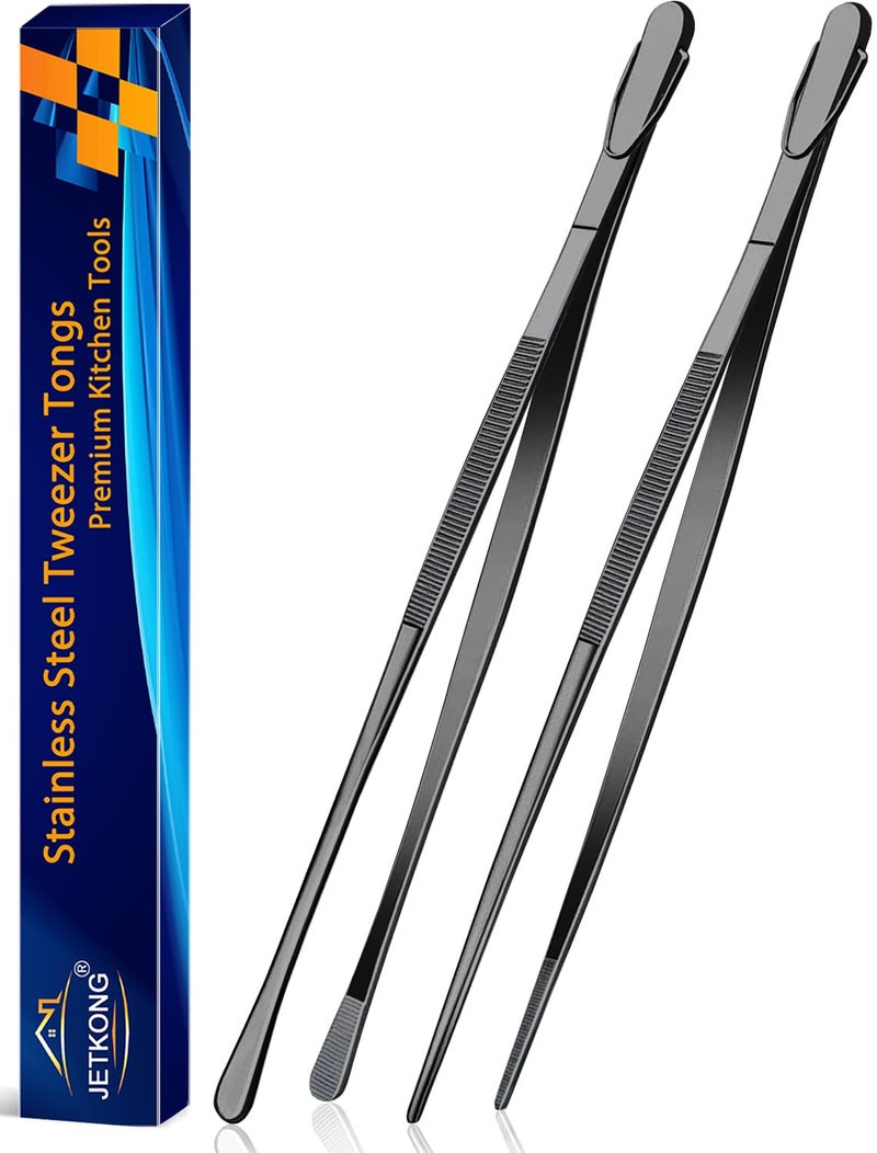 Jetkong 2 Pcs 14-Inch Food Tweezers Stainless Steel Tweezer Tongs Extra-Long Cooking Tweezers (Silver) - Image 1