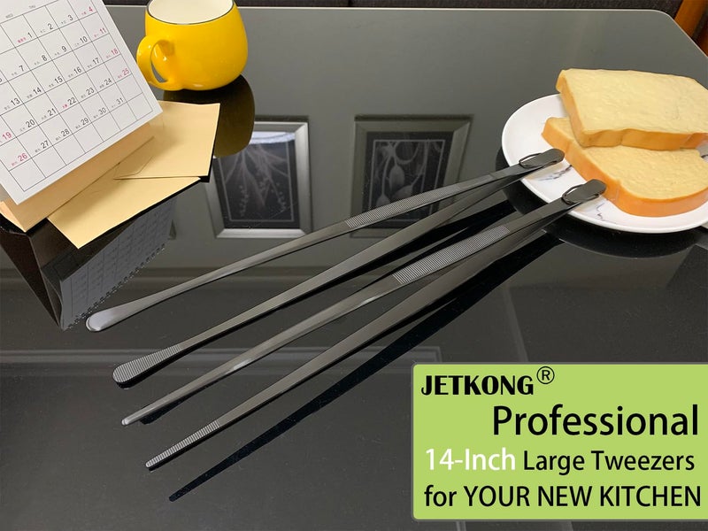 Jetkong 2 Pcs 14-Inch Food Tweezers Stainless Steel Tweezer Tongs Extra-Long Cooking Tweezers (Silver) - Image 4