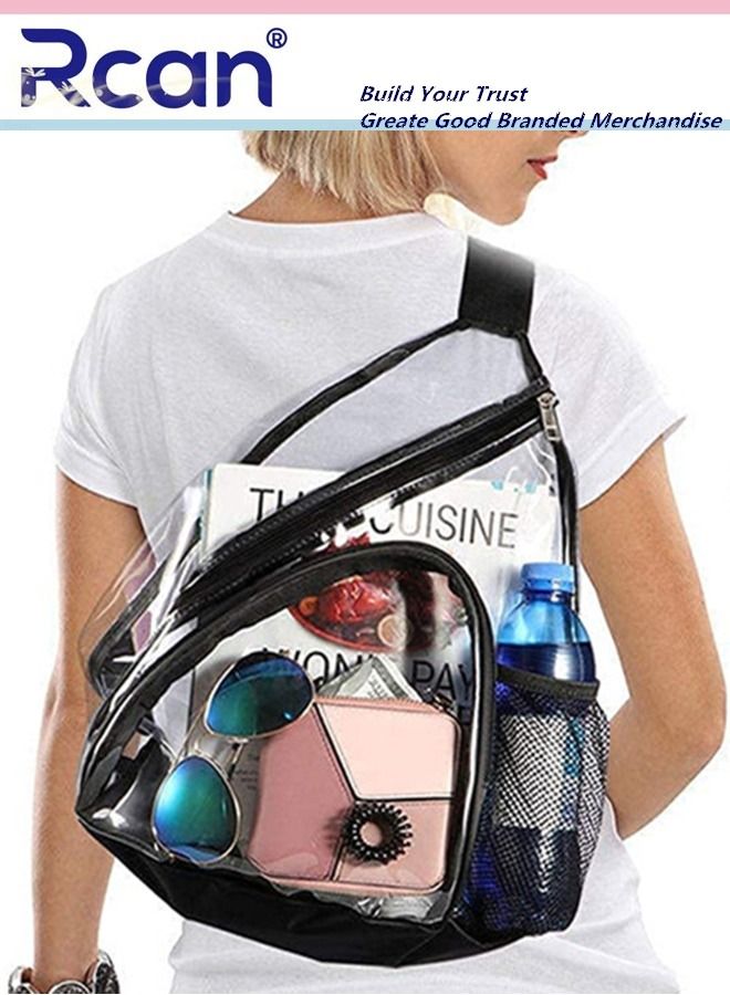 Rcan PVC Material Transparent Sports Sling Backpack Lightweight Multipurpose Cross Body Left and Right Adjustable Shoulder Straps Bag for Men Women Boys Girls Travel Hiking Outdoor Daypack - Image 1