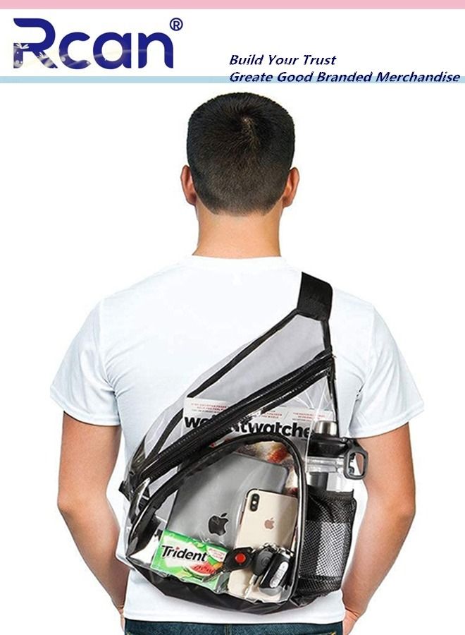 Rcan PVC Material Transparent Sports Sling Backpack Lightweight Multipurpose Cross Body Left and Right Adjustable Shoulder Straps Bag for Men Women Boys Girls Travel Hiking Outdoor Daypack - Image 2