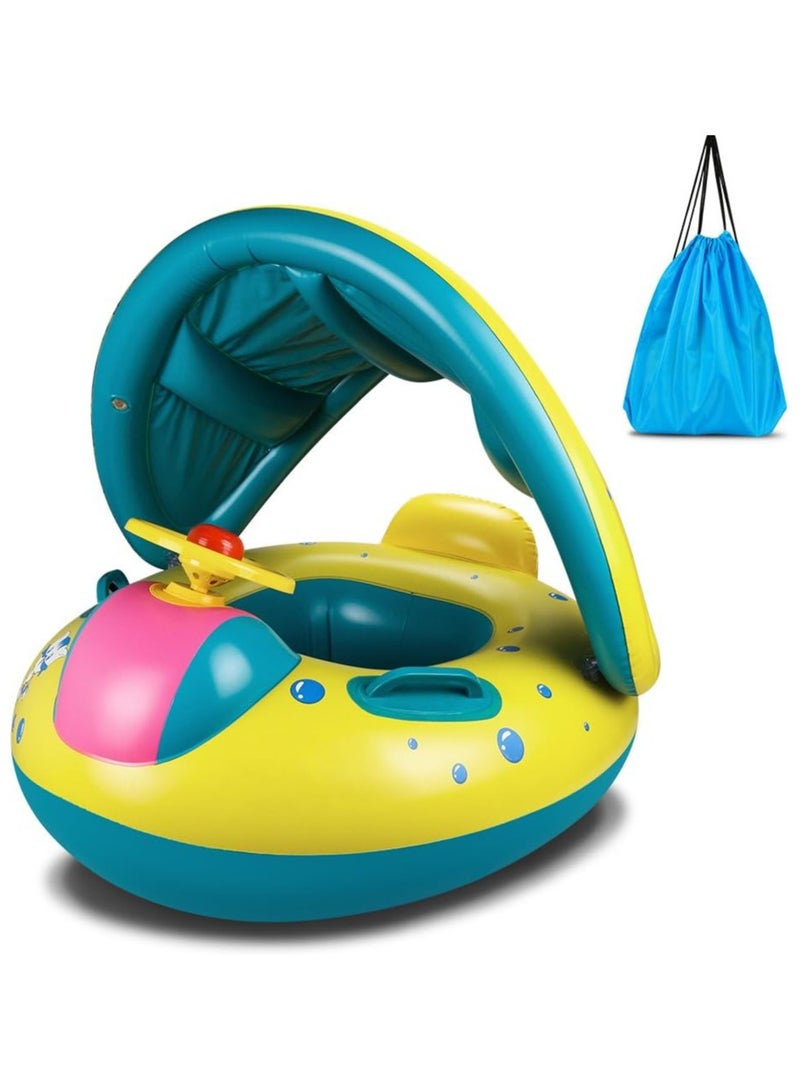 Baby Pool Float, Topist Baby Inflatable Swimming Ring with Adjustable Sun Shade CaBaby Pool Float, Rinopy Safety Seat for Age 6-36 Months Toddlers with Carry Bag - Image 1