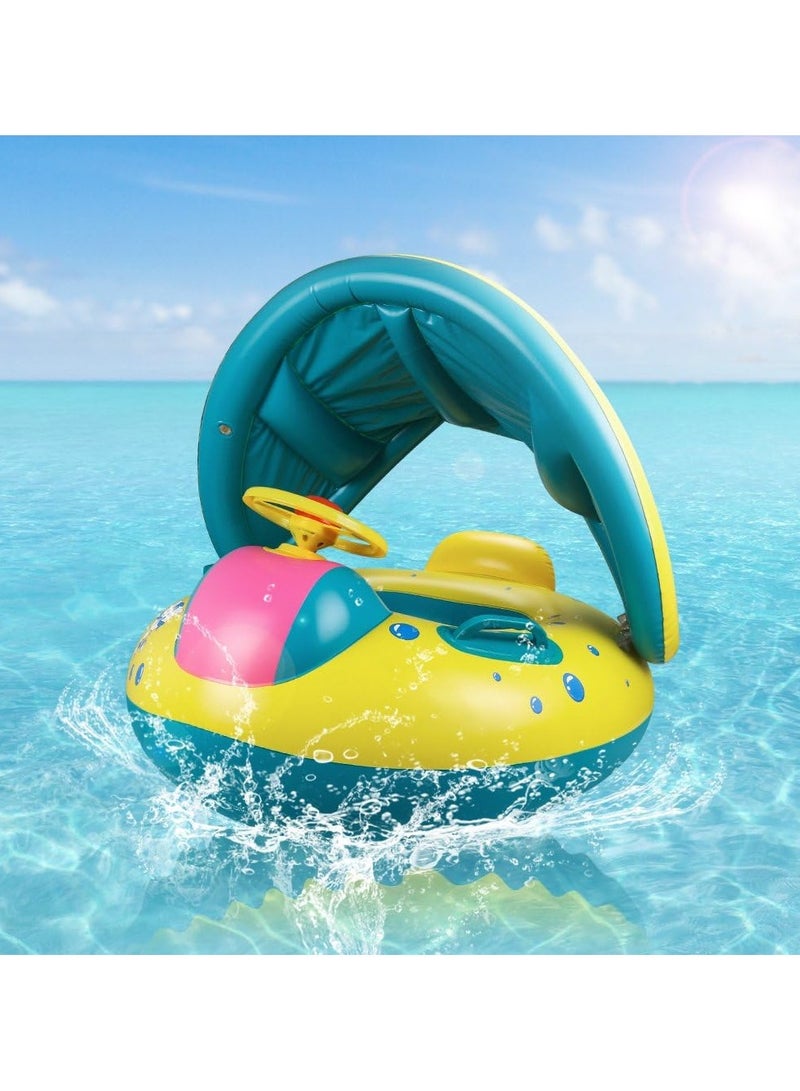Baby Pool Float, Topist Baby Inflatable Swimming Ring with Adjustable Sun Shade CaBaby Pool Float, Rinopy Safety Seat for Age 6-36 Months Toddlers with Carry Bag - Image 3