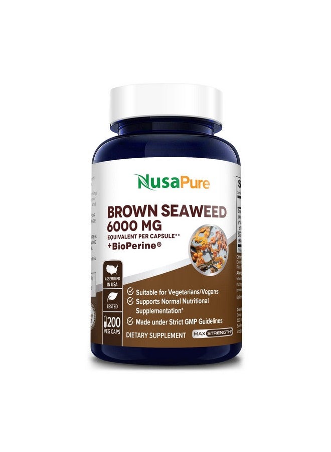 NusaPure Brown Seaweed Extract 6000 Mg With Bioperine 200 Veggie Capsules (100% Vegetarian Nongmo & Gluten Free)  - Image 1