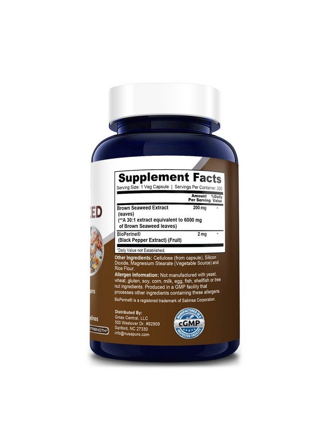 NusaPure Brown Seaweed Extract 6000 Mg With Bioperine 200 Veggie Capsules (100% Vegetarian Nongmo & Gluten Free)  - Image 2