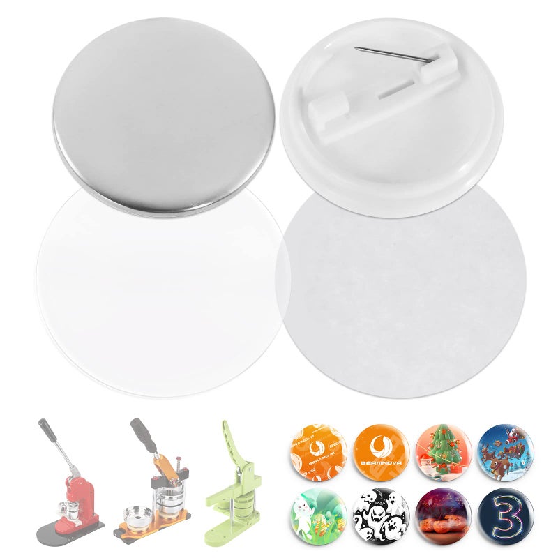 BEAMNOVA 200 Sets of Button Parts Supplies 32mm  126 in Approx 114 inch for Round Button Maker Machine Pin Maker Every Set Includes Tinplate Top Plastic Clip Bottom  Plastic Film
