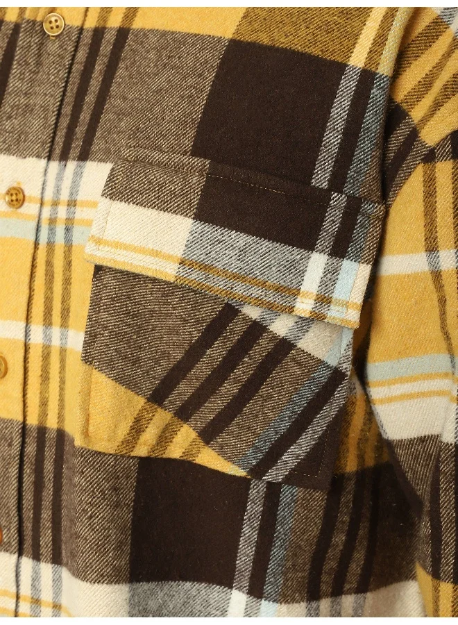 Beyoung Yellow Recycled Plaid Flannel Shirt