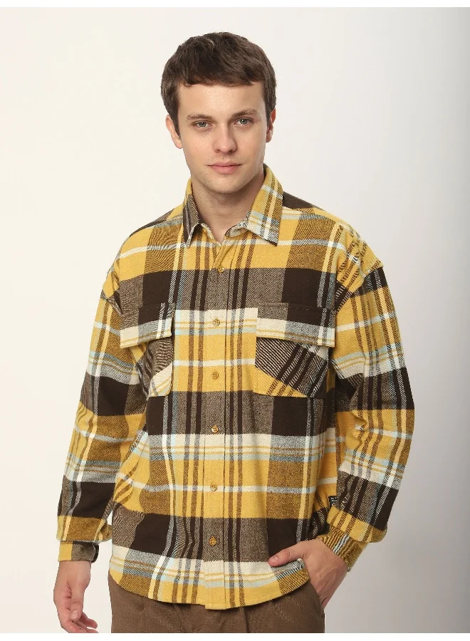 Beyoung Yellow Recycled Plaid Flannel Shirt