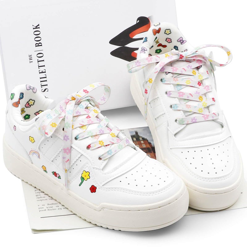DANHUA Colored Printed Flat Shoelaces: 2 Pair Colorful Flowers Patterned Shoe Laces for Sneakers 55 inch - Image 4
