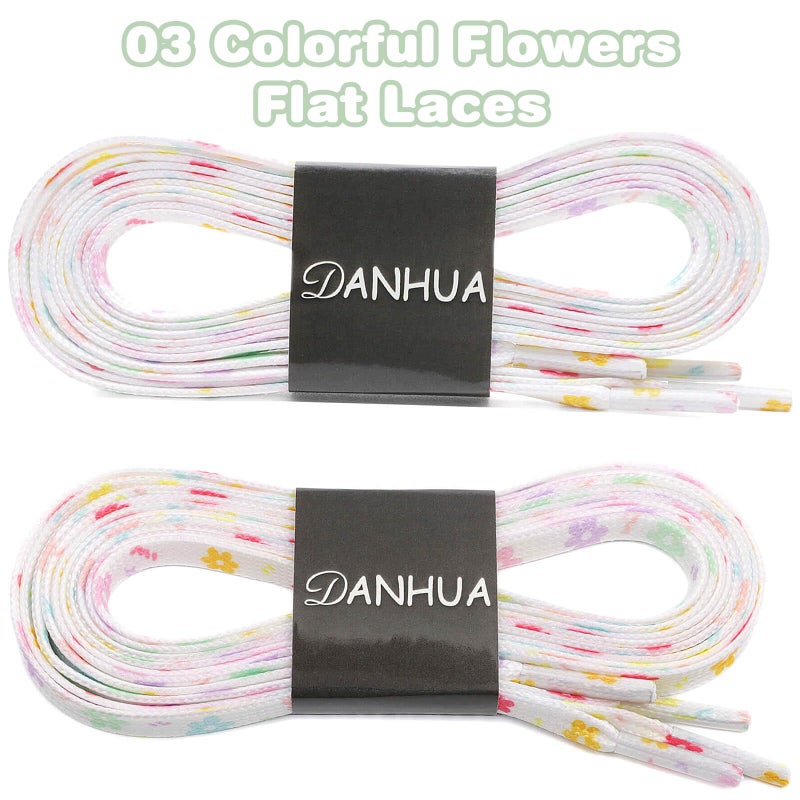 DANHUA Colored Printed Flat Shoelaces: 2 Pair Colorful Flowers Patterned Shoe Laces for Sneakers 55 inch - Image 2