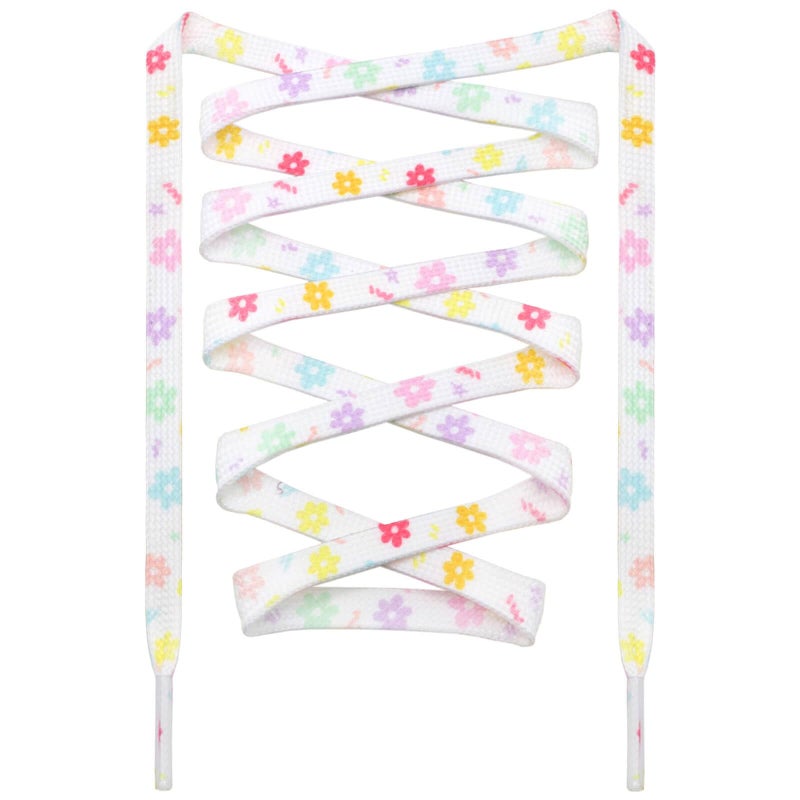 DANHUA Colored Printed Flat Shoelaces: 2 Pair Colorful Flowers Patterned Shoe Laces for Sneakers 55 inch - Image 1