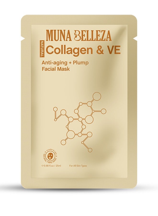 Muna Belleza Collagen & Vitamin E Mask Sheet with Centella Asiatica - Anti-Aging, Plumping, For All Skin Types, Korean Skincare, 25ml 