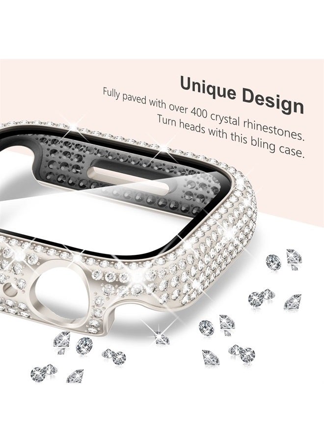 Kades Four-Leaf Clover Band for Apple Watch Band 41mm with Full Diamond Protective Case Built-in Tempered Glass Screen Protector for Starlight Apple Band Series 8 7 for Women(41mm, Starlight/Iridescent) - Image 2