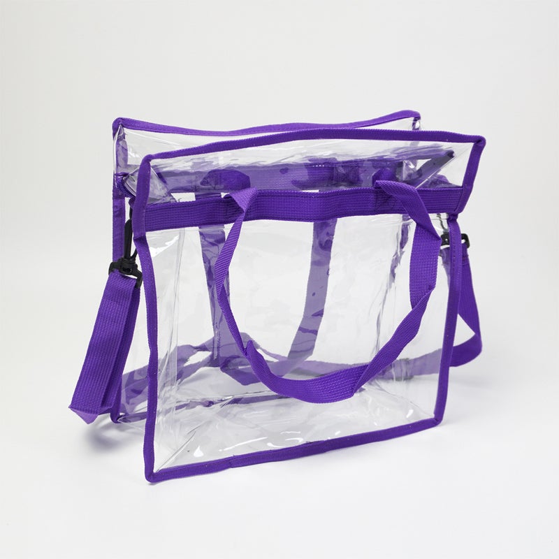 Transparent PVC Tote Bag for Shopping Beach Travel Purple 