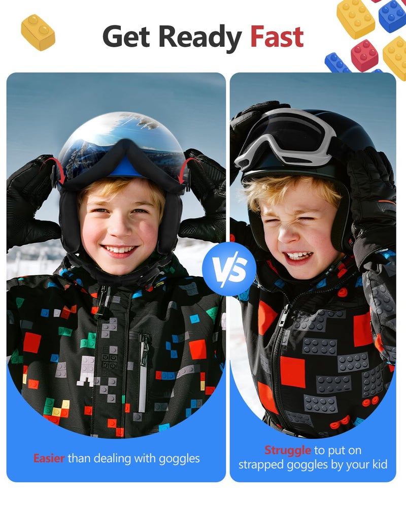 Odoland Kids Ski Helmet with 2-in-1 Visor Goggles for Boys & Girls, Adjustable Snowboard Helmet with Magnetic Buckle Strap for Children Ages 3-5 Skiing & Snowboarding, Matte Blue, XS - Image 2