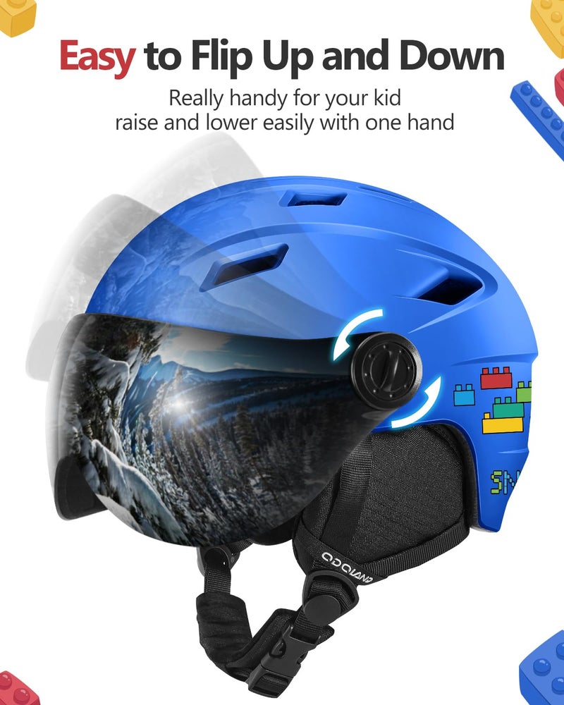 Odoland Kids Ski Helmet with 2-in-1 Visor Goggles for Boys & Girls, Adjustable Snowboard Helmet with Magnetic Buckle Strap for Children Ages 3-5 Skiing & Snowboarding, Matte Blue, XS - Image 3