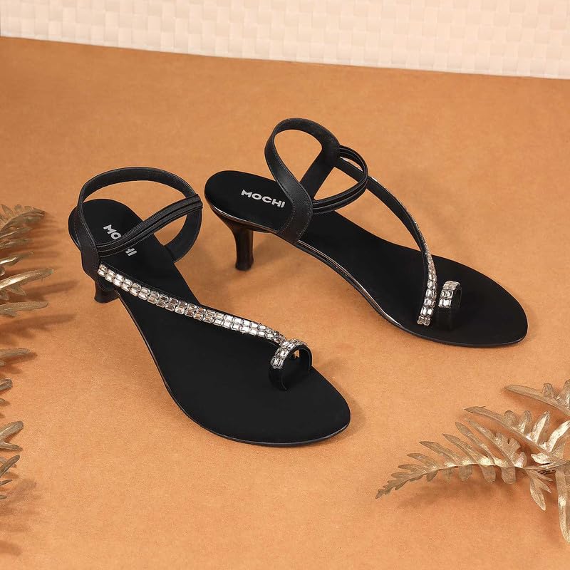 Mochi Women Black Kitten Heel Fashion Sandal UK/5 EU/38 (35-322) - Image 2