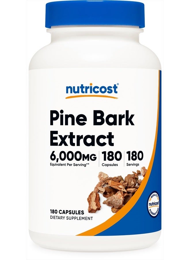 Nutricost مستخلص لحاء الصنوبر 6000 ملغ مكافئ، 180 كبسولة، 300 ملغ موحد ليحتوي على 95% من البروانثوسيانيدينات - نباتي، غير معدل وراثيًا وخالي من الغلوتين - Image 1