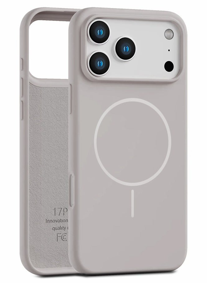 Magnetic Silicone Case For iPhone 17 Pro Max |Compatible with MagSafe | Liquid Silicone Material Anti-Scratch Microfiber Lining Phone Cover with Camera Lens Protection - Grey