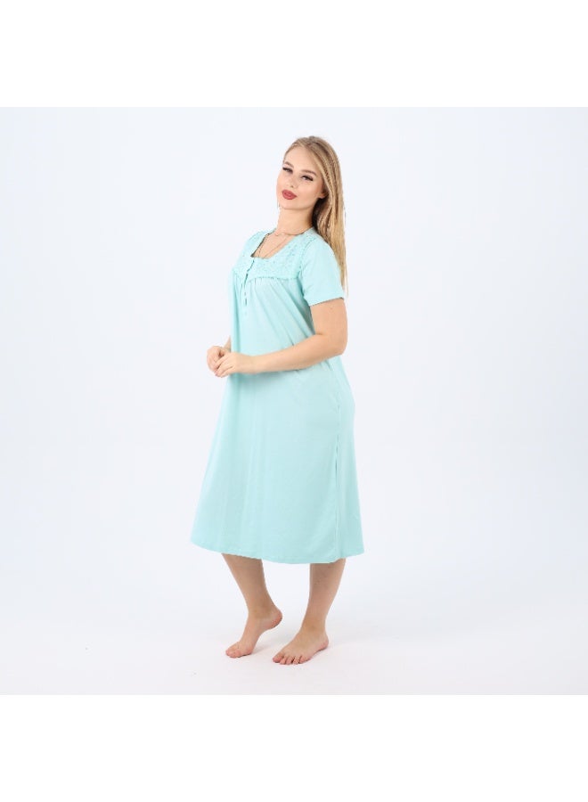 zecotex  Women's Cotton Embroidered Nightgown | Short Sleeve Sleep Dress with Button Front | Soft & Breathable Plus Size Nightwear (M–5XL)  - Image 3