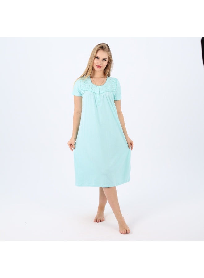 zecotex  Women's Cotton Embroidered Nightgown | Short Sleeve Sleep Dress with Button Front | Soft & Breathable Plus Size Nightwear (M–5XL)  - Image 1