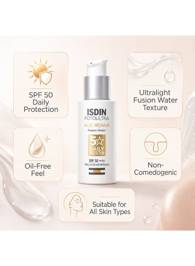 Isdinceutics ISDIN FotoUltra Age Repair Fusion Water SPF 50 Sunscreen, Ultra-Light Facial Sun Protection With Hyaluronic Acid, 50ml - Image 2