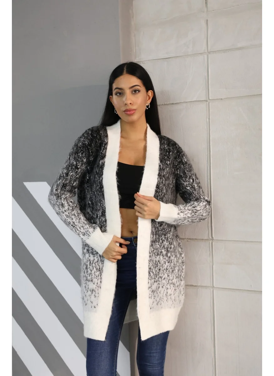 Winter Club Snowy Patterned Long Silk Cardigan Women's Cardigan