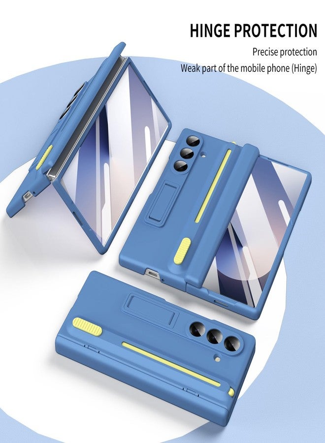 NINKI for Samsung Galaxy Z Fold 7 Case with S Pen Holder and Hidden Kickstand,Built-in Stylus Drop-Proof Hinge Screen Protector Phone Cover for Samsung Z Fold7 Case with S Pen Slot & Stand - Sky Blue - Image 3