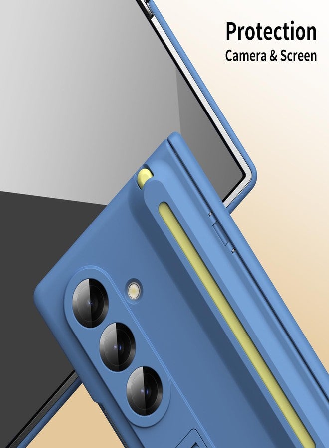 NINKI for Samsung Galaxy Z Fold 7 Case with S Pen Holder and Hidden Kickstand,Built-in Stylus Drop-Proof Hinge Screen Protector Phone Cover for Samsung Z Fold7 Case with S Pen Slot & Stand - Sky Blue - Image 5