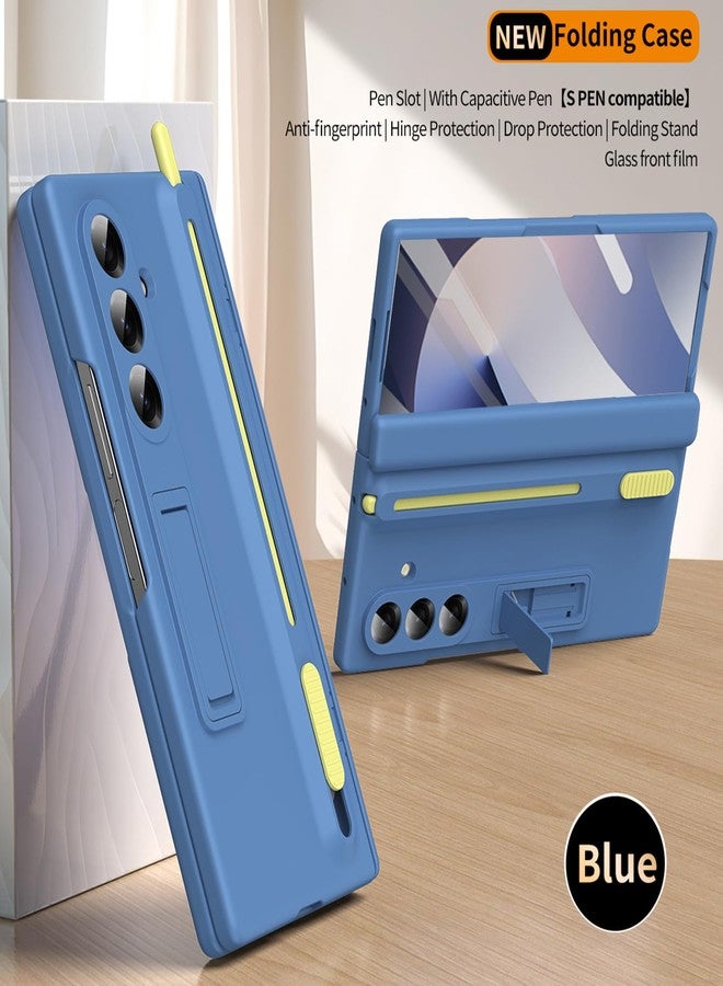 NINKI for Samsung Galaxy Z Fold 7 Case with S Pen Holder and Hidden Kickstand,Built-in Stylus Drop-Proof Hinge Screen Protector Phone Cover for Samsung Z Fold7 Case with S Pen Slot & Stand - Sky Blue - Image 4