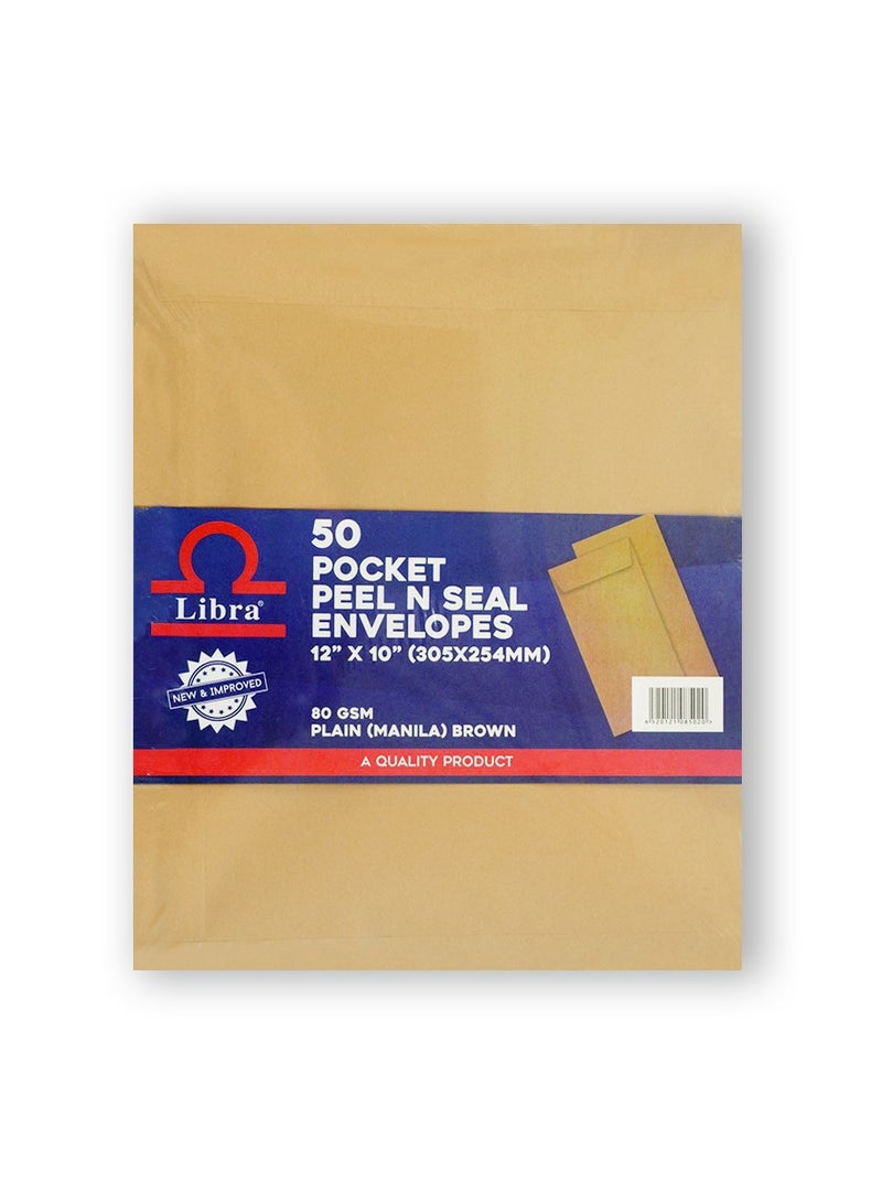 Libra A4 Brown Envelopes, 12×10 – 85GSM (Peel & Seal 50 Pieces Box) - Image 2
