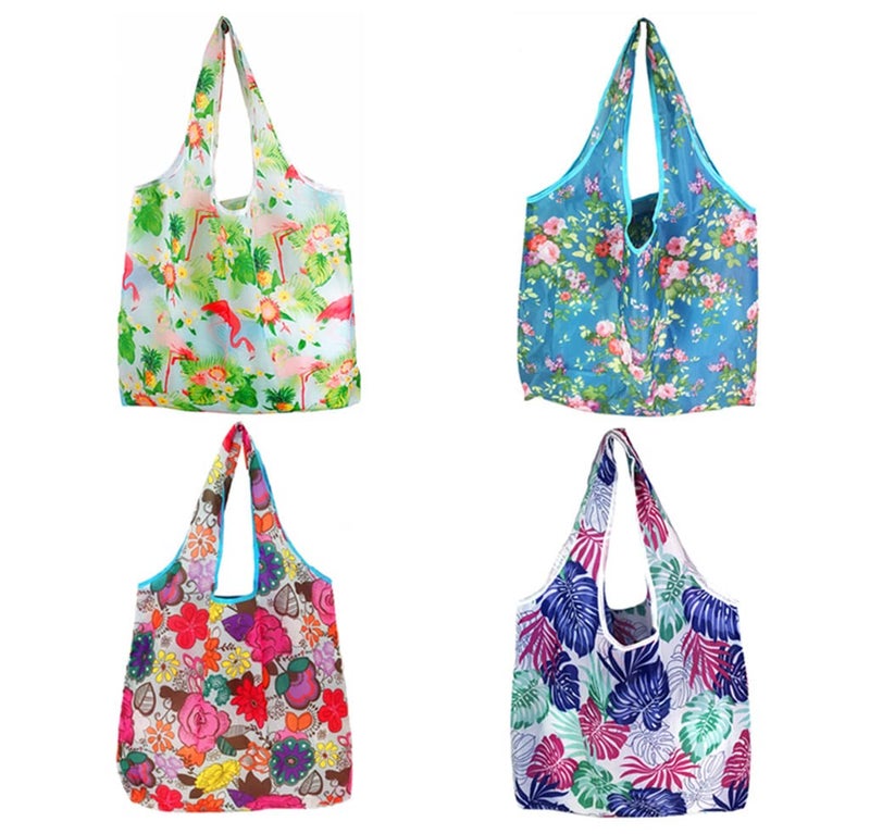 ALIMITOPIA Shopping BagsReusable Folding Waterproof Grocery Polyester Bags Totes Foldable Carrier Bags with Self Pouch4pcs
