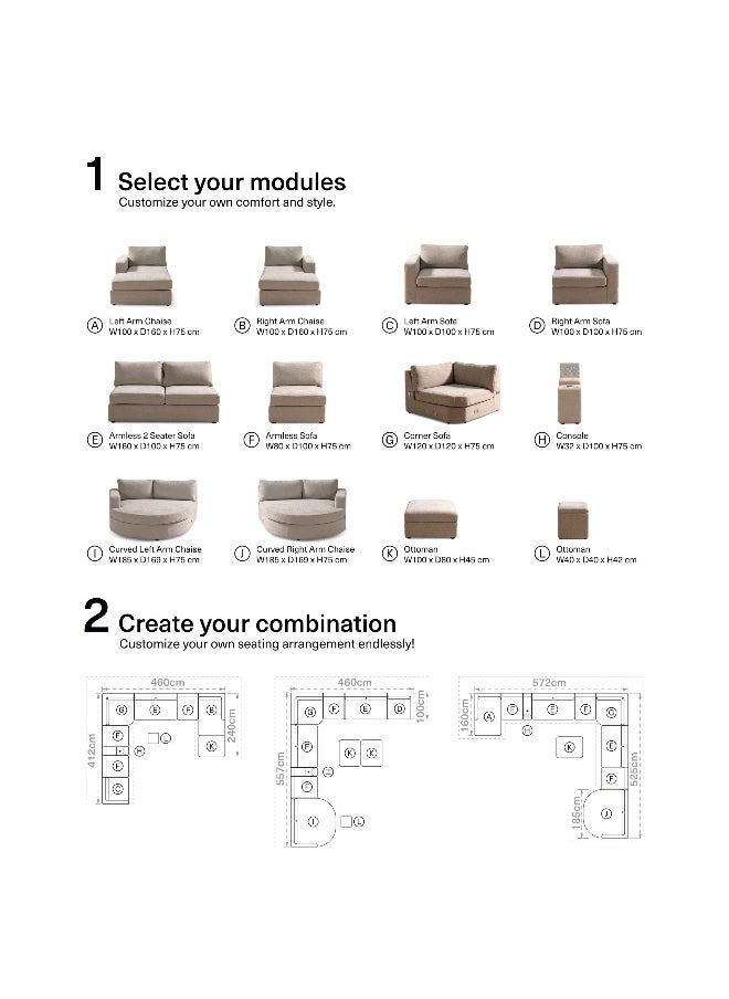 Reem Armless Modular 2 Seater Sofa-Beige
