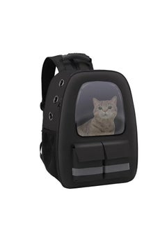 HAPPY PUSS Pet carrier backpack- breathable travel bag with adjustable shoulder straps, sturdy handles, side storage pockets and a padded back panel for small pets, cat and dog carrier. Black color  - Image 1