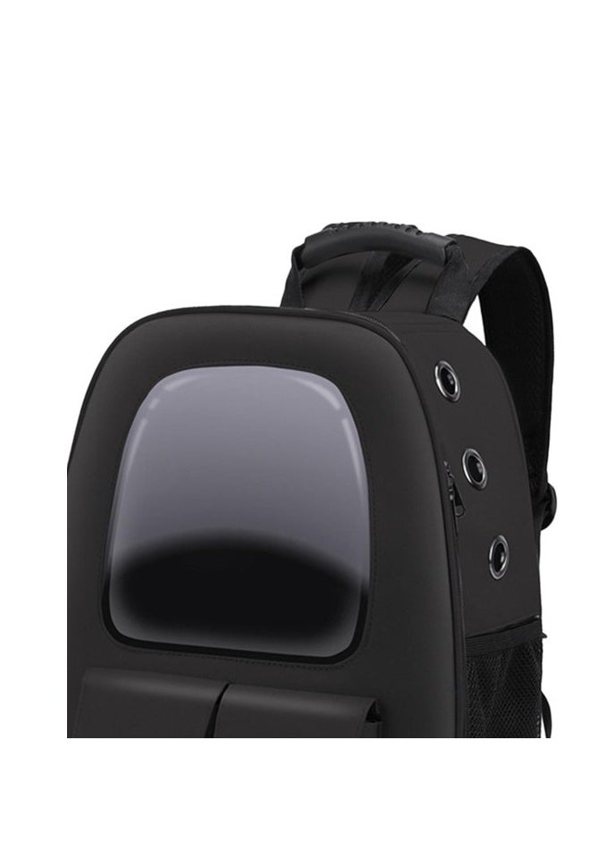 HAPPY PUSS - Pet carrier backpack- breathable travel bag with adjustable shoulder straps, sturdy handles, side storage pockets and a padded back panel for small pets, cat and dog carrier. Black color - Image 1