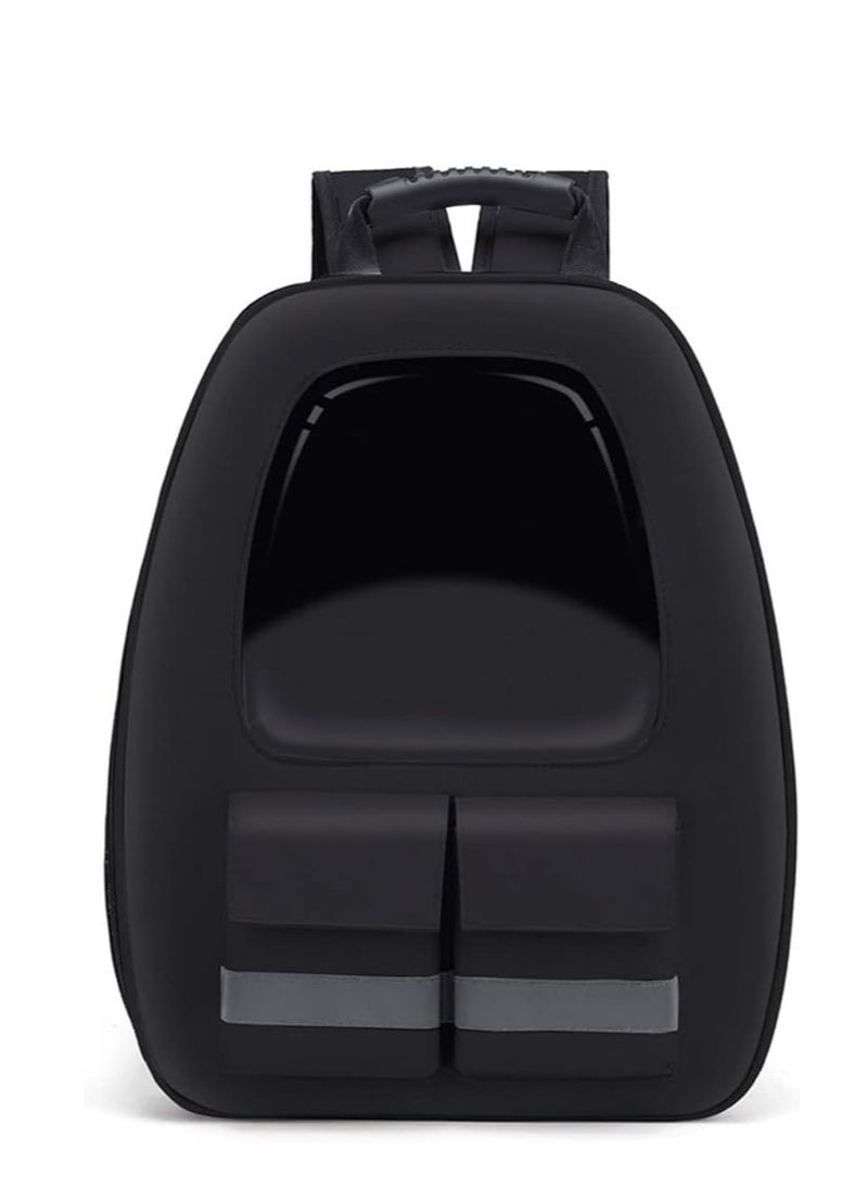 HAPPY PUSS - Pet carrier backpack- breathable travel bag with adjustable shoulder straps, sturdy handles, side storage pockets and a padded back panel for small pets, cat and dog carrier. Black color - Image 1