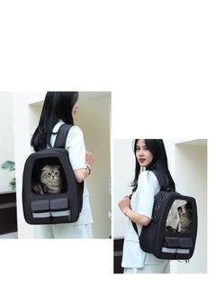 HAPPY PUSS Pet carrier backpack- breathable travel bag with adjustable shoulder straps, sturdy handles, side storage pockets and a padded back panel for small pets, cat and dog carrier. Black color  - Image 5