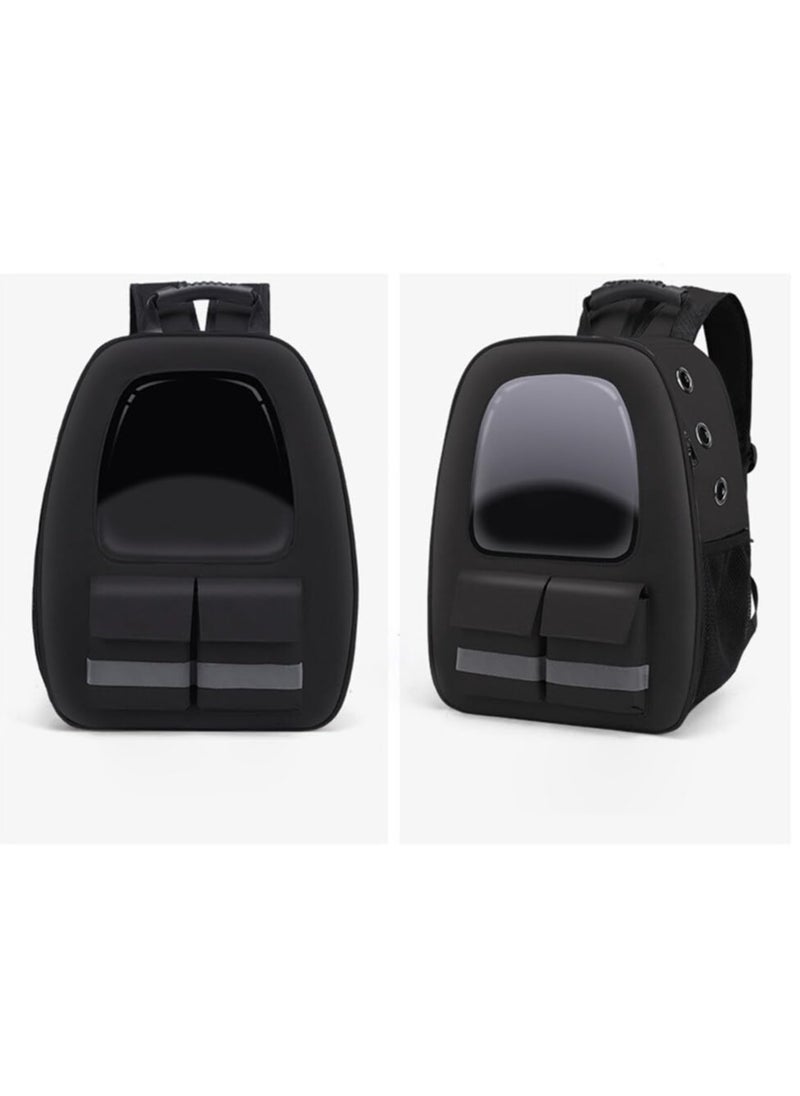 HAPPY PUSS - Pet carrier backpack- breathable travel bag with adjustable shoulder straps, sturdy handles, side storage pockets and a padded back panel for small pets, cat and dog carrier. Black color - Image 1
