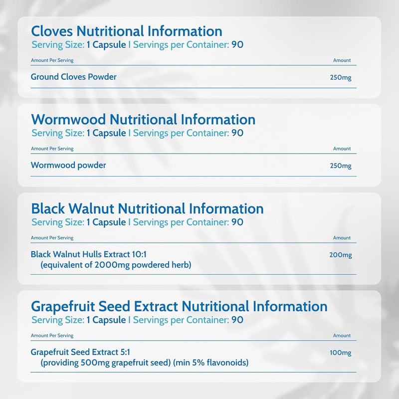 Health4All Strong Intestinal Health Set Grapefruit Seed Extract Wormwood Black Walnut Cloves 4x90 360 Capsules Candida Overgrowth Cleanse Detox Antifungal Vegan Supplement Made in UK - Image 5