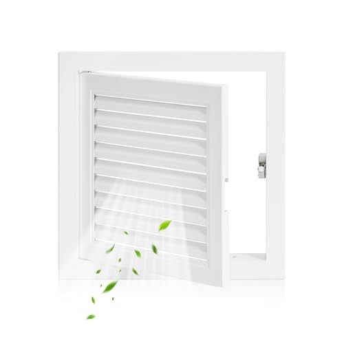 Crezone 115 x 115 Louvered Access Panel with Elephant Trunk Latch Access Panel with Vent White Aluminum Inside Dimensions 10 x 10 inch - Image 1