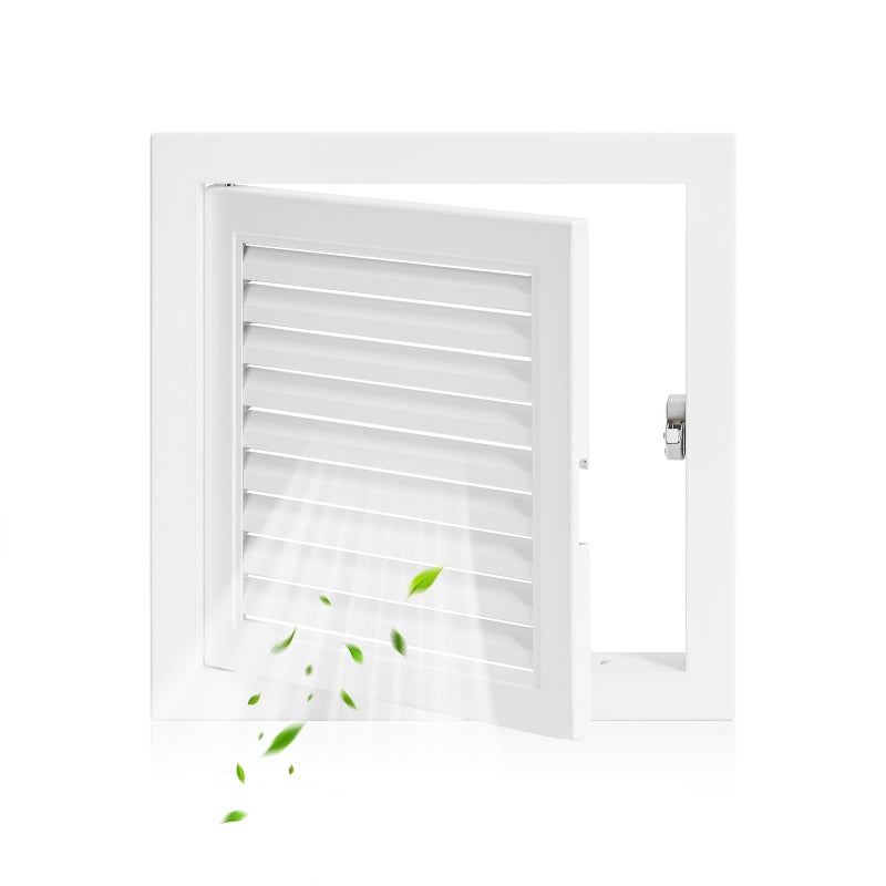 Crezone 115 x 115 Louvered Access Panel with Elephant Trunk Latch Access Panel with Vent White Aluminum Inside Dimensions 10 x 10 inch - Image 2