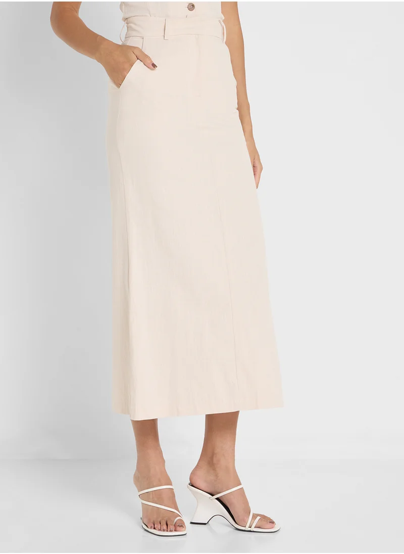 Ginger Linen Blend Longline Button Down Vest & Maxi Skirt Set
