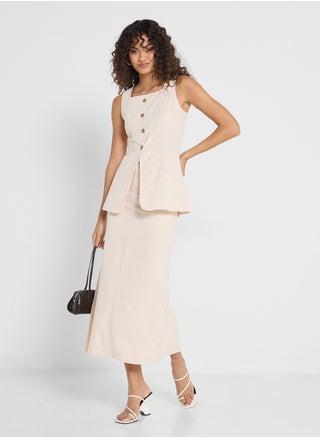 Linen Blend Longline Button Down Vest & Maxi Skirt Set - pzsku/Z98F264B0A819E92346EFZ/45/1746230089/0ce30359-5351-4364-9a8f-6af78a2a2d61