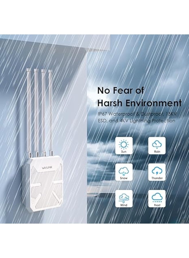 WAVLINK WiFi 7 BE5100 Outdoor WiFi Extender, Dual Band Long-Range Outdoor WiFi Repeater|Access Point|Mesh Router, POE Powered | IP67 Waterproof | 4 x 8dBi Antennas, 2.5 Gbps Ethernet, Up to 300M - Image 2