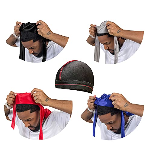 ForceWave 4PCS Silky Durags for Men Women 360 Waves with 1 Wave Cap, Silky Satin Durag Extra Long Tails - Image 5