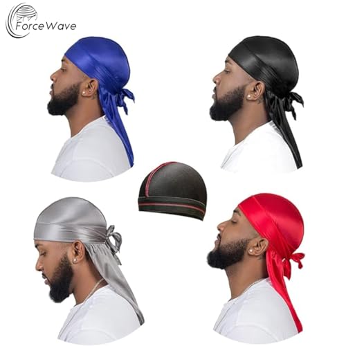 ForceWave 4PCS Silky Durags for Men Women 360 Waves with 1 Wave Cap, Silky Satin Durag Extra Long Tails - Image 4