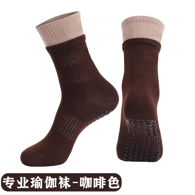 Generic Strap Yoga Socks Non-slip Professional Womens Medium Pilates Socks Short Towel Bottom Fitness Sports Floor Socks X75 brown [double socks, Pilates yoga socks]]