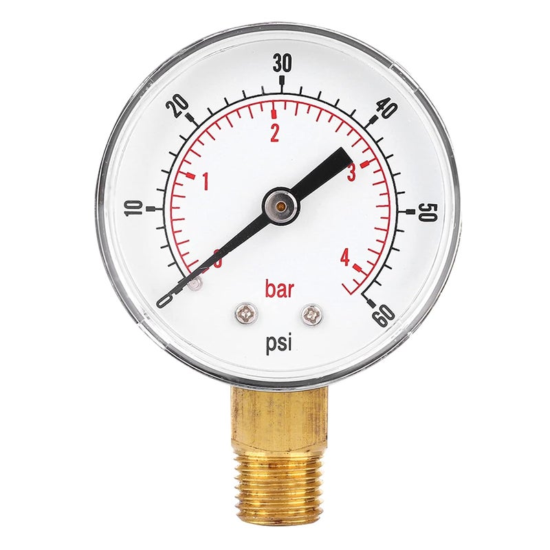 Brass Pressure Gauge 50mm 1 4 BSPT Bottom Connection 0 60psi 0 4bar For Fuel Air Oil Gas Water - Image 1