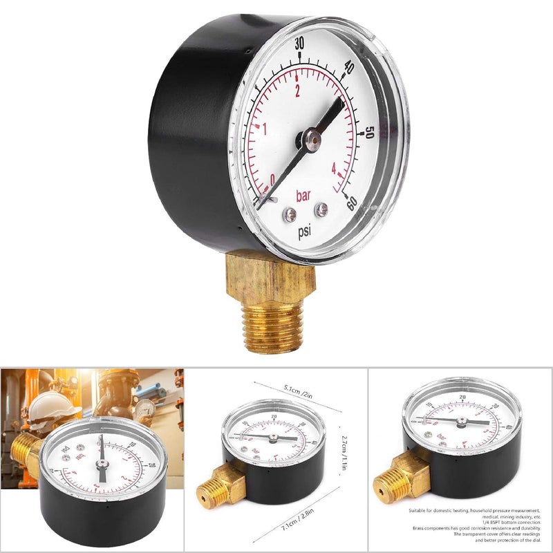 Brass Pressure Gauge 50mm 1 4 BSPT Bottom Connection 0 60psi 0 4bar For Fuel Air Oil Gas Water - Image 5