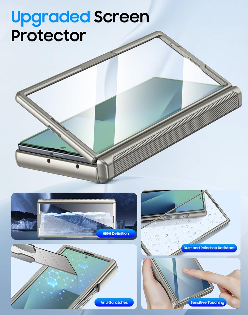 BSNRM for Samsung Galaxy Z Fold 7 Case with Card Holder RFID Blocking, Built in Slide Lens Cover & Hinge Protection & Screen Protector, Shockproof Wallet Case for Z Fold 7 (Titanium Gold) - Image 5
