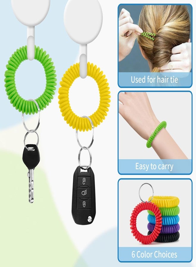 QIUTIMIY 6PCS Spiral Keychain, Stretchy Wrist Coil Bracelet Key Chain Colorful Waterproof Wristlet Key Holder for Sauna, Pool, Gym, Sports(S Colorful-SFR) - Image 3